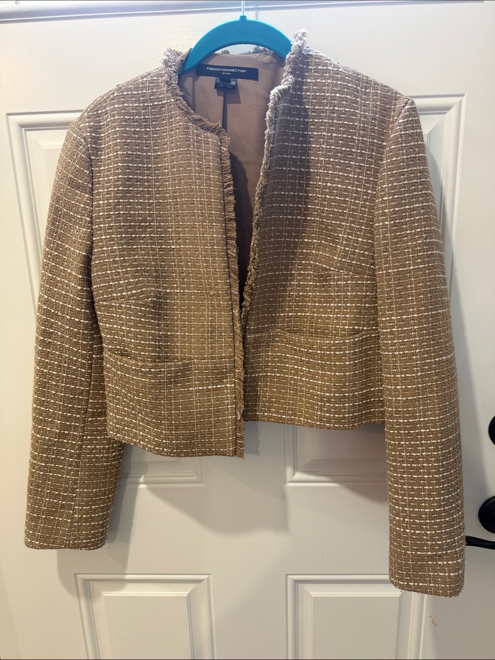 French Connection Tan Tweed Cropped Blazer